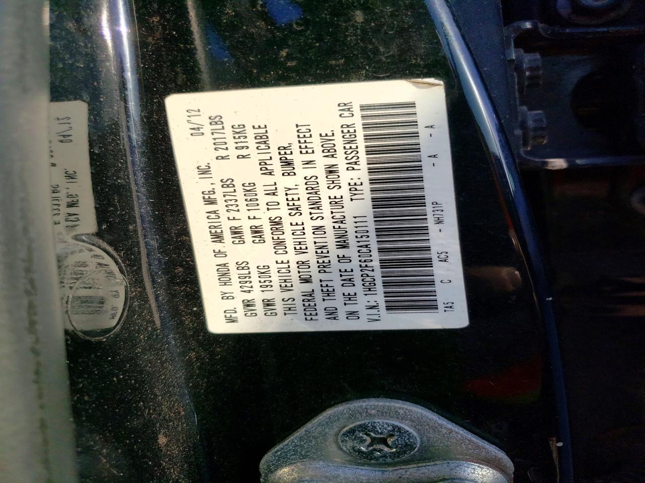 2012 HONDA ACCORD