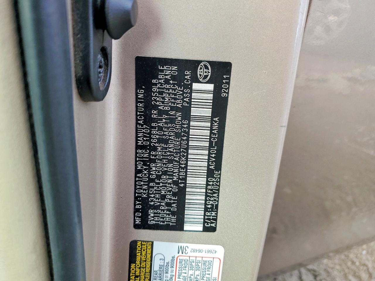 2007 TOYOTA CAMRY