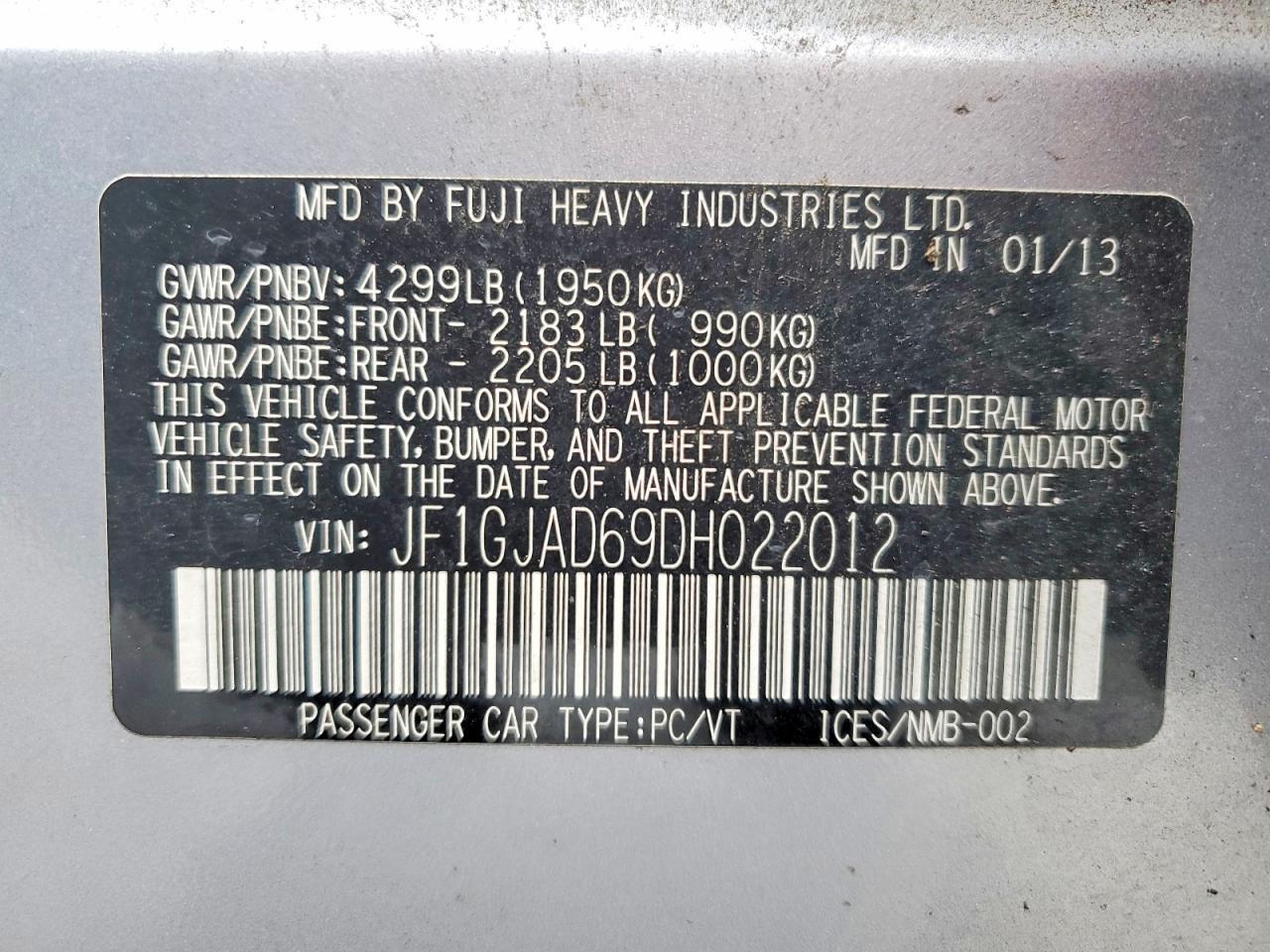 2013 SUBARU IMPREZA