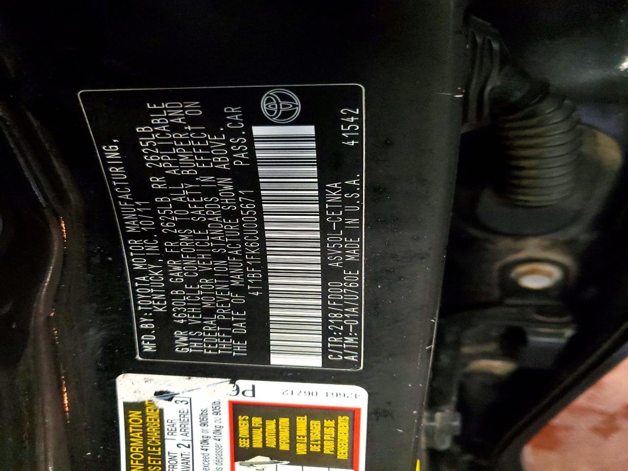 2012 TOYOTA CAMRY