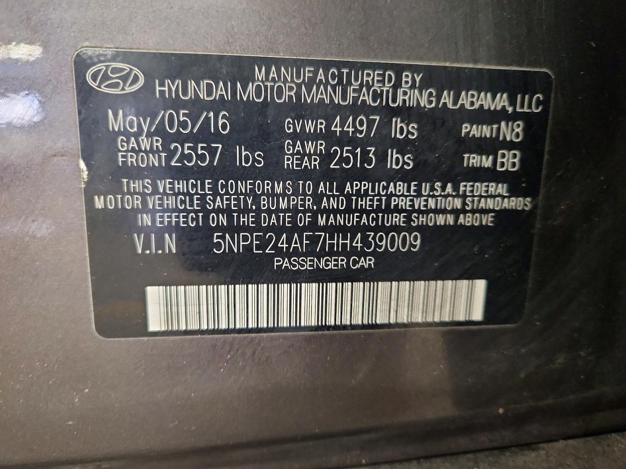 2017 HYUNDAI SONATA