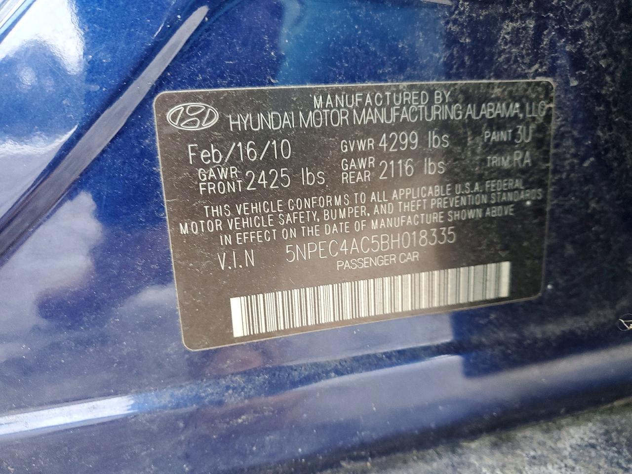 2011 HYUNDAI SONATA