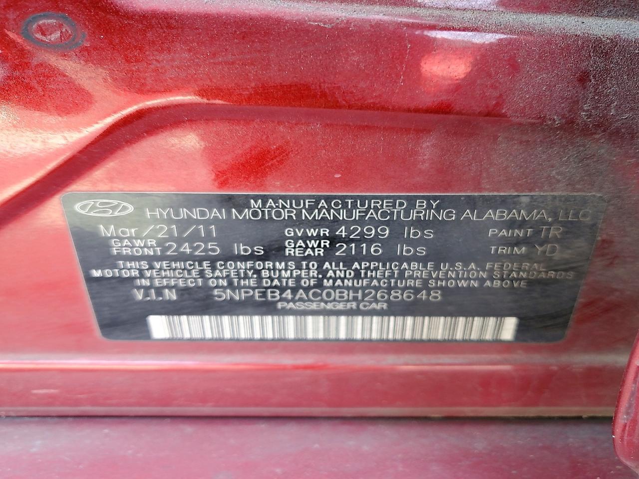 2011 HYUNDAI SONATA