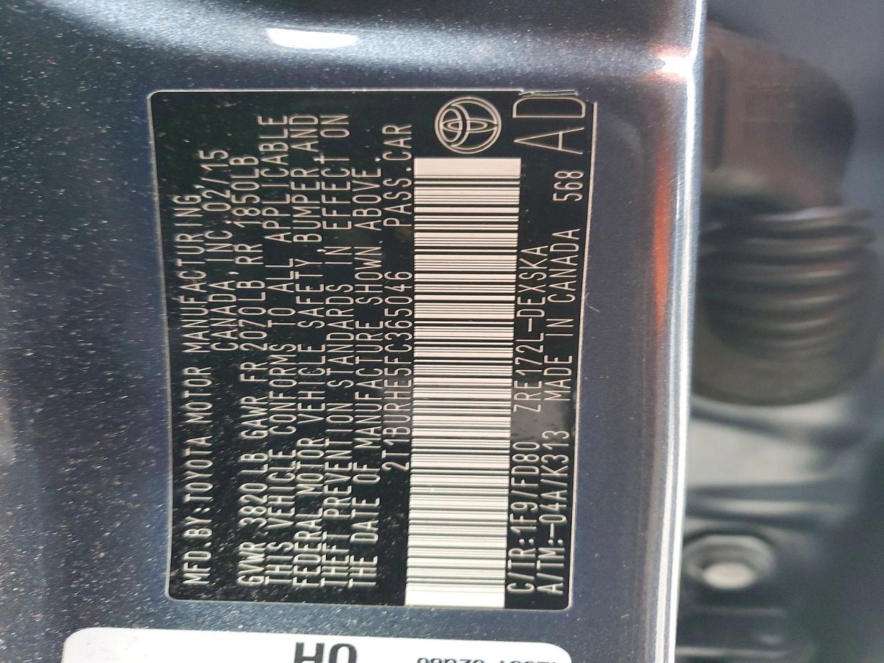 2015 TOYOTA COROLLA