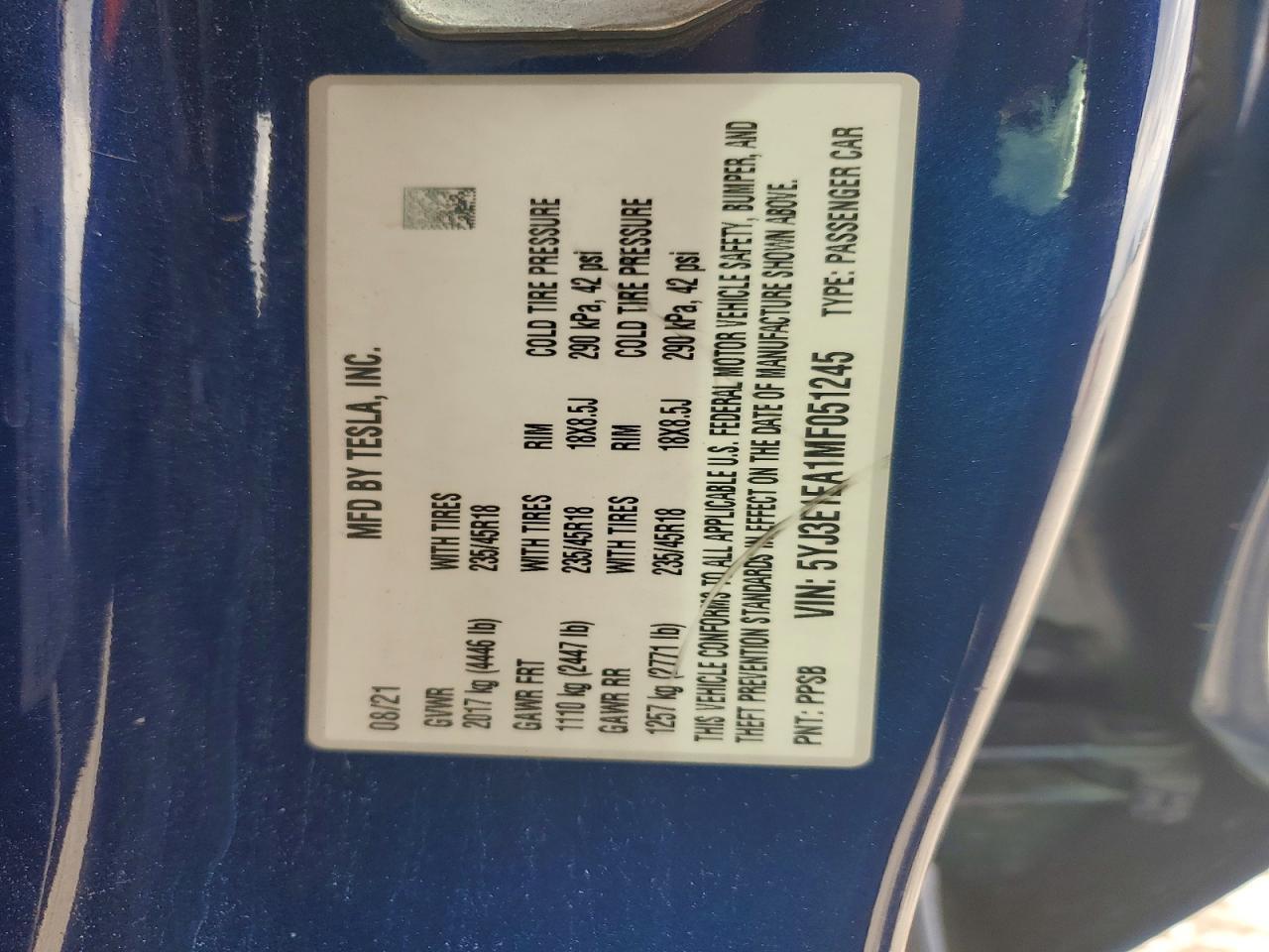 2021 TESLA MODEL 3