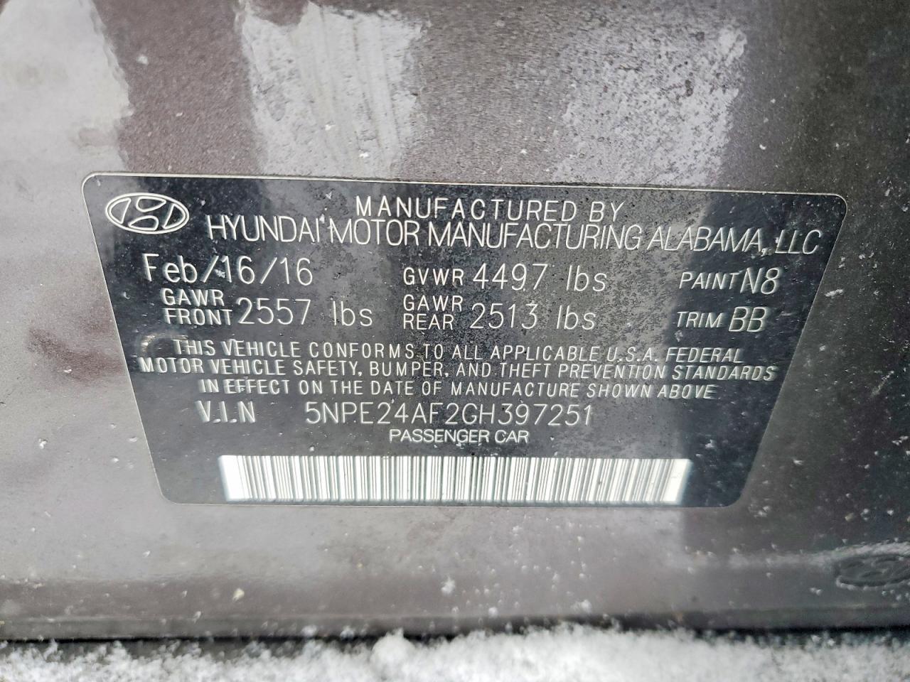 2016 HYUNDAI SONATA