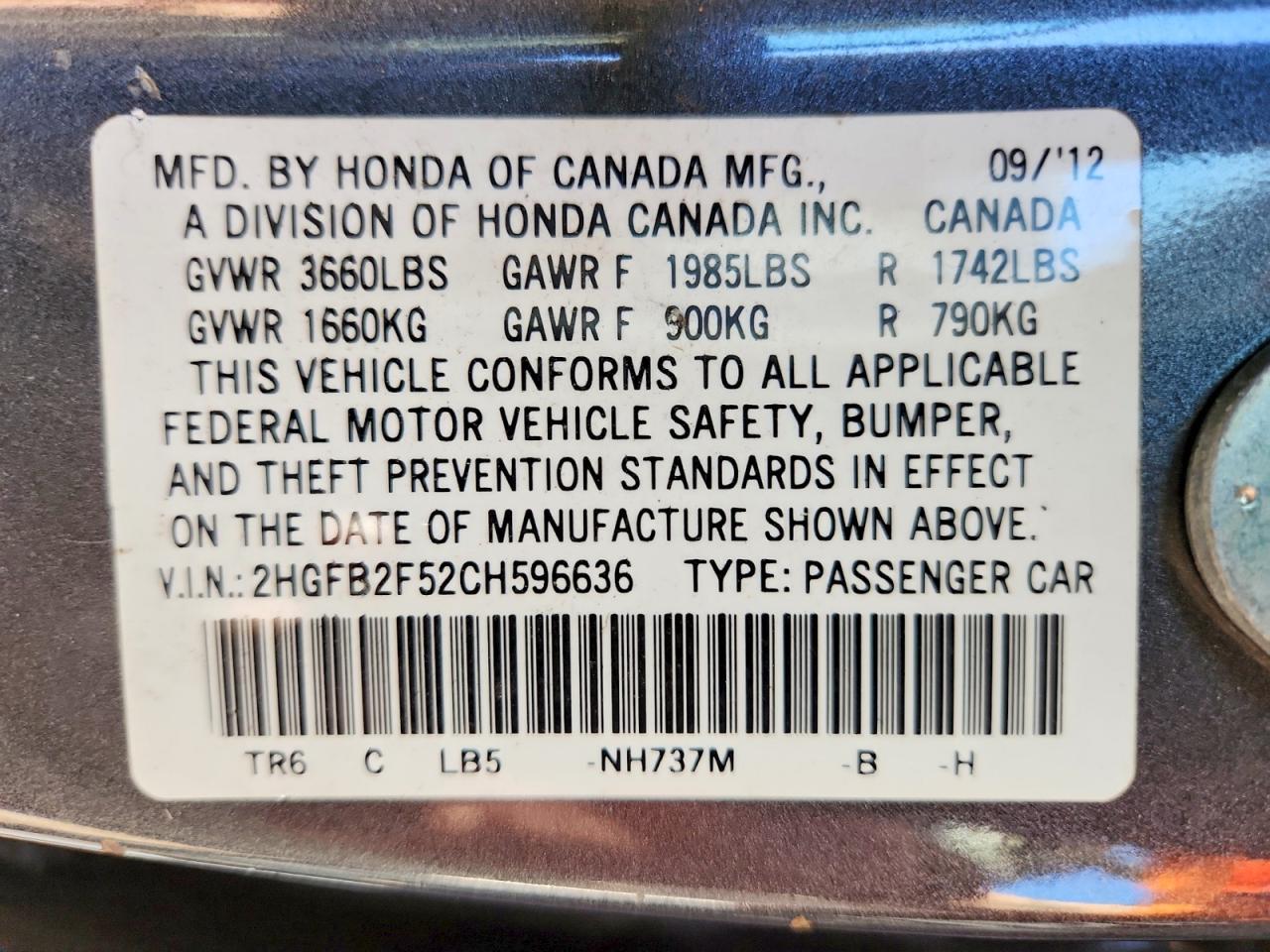 2012 HONDA CIVIC