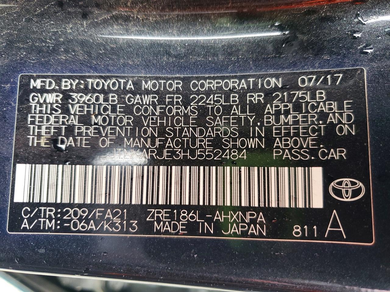2017 TOYOTA COROLLA