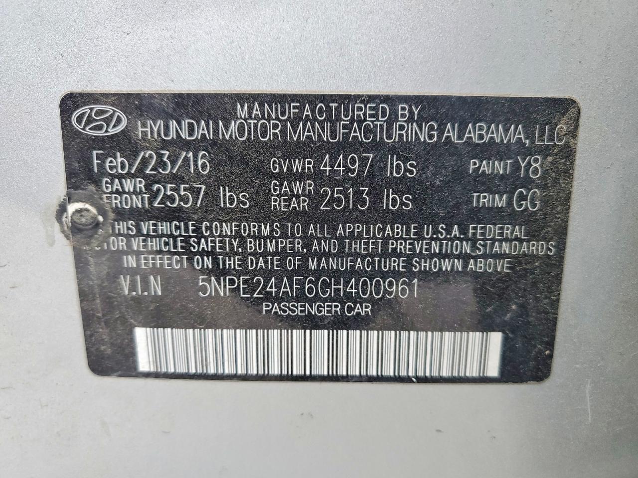 2016 HYUNDAI SONATA