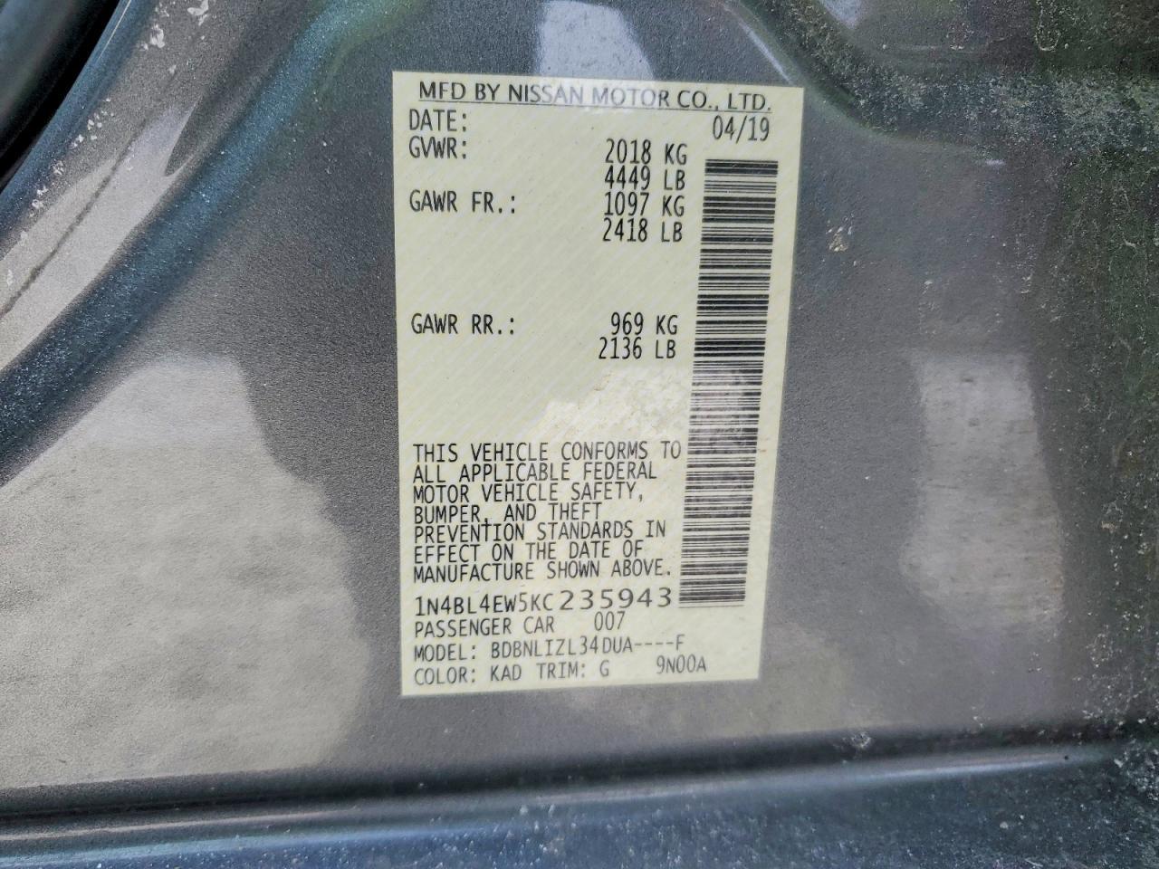 2019 NISSAN ALTIMA
