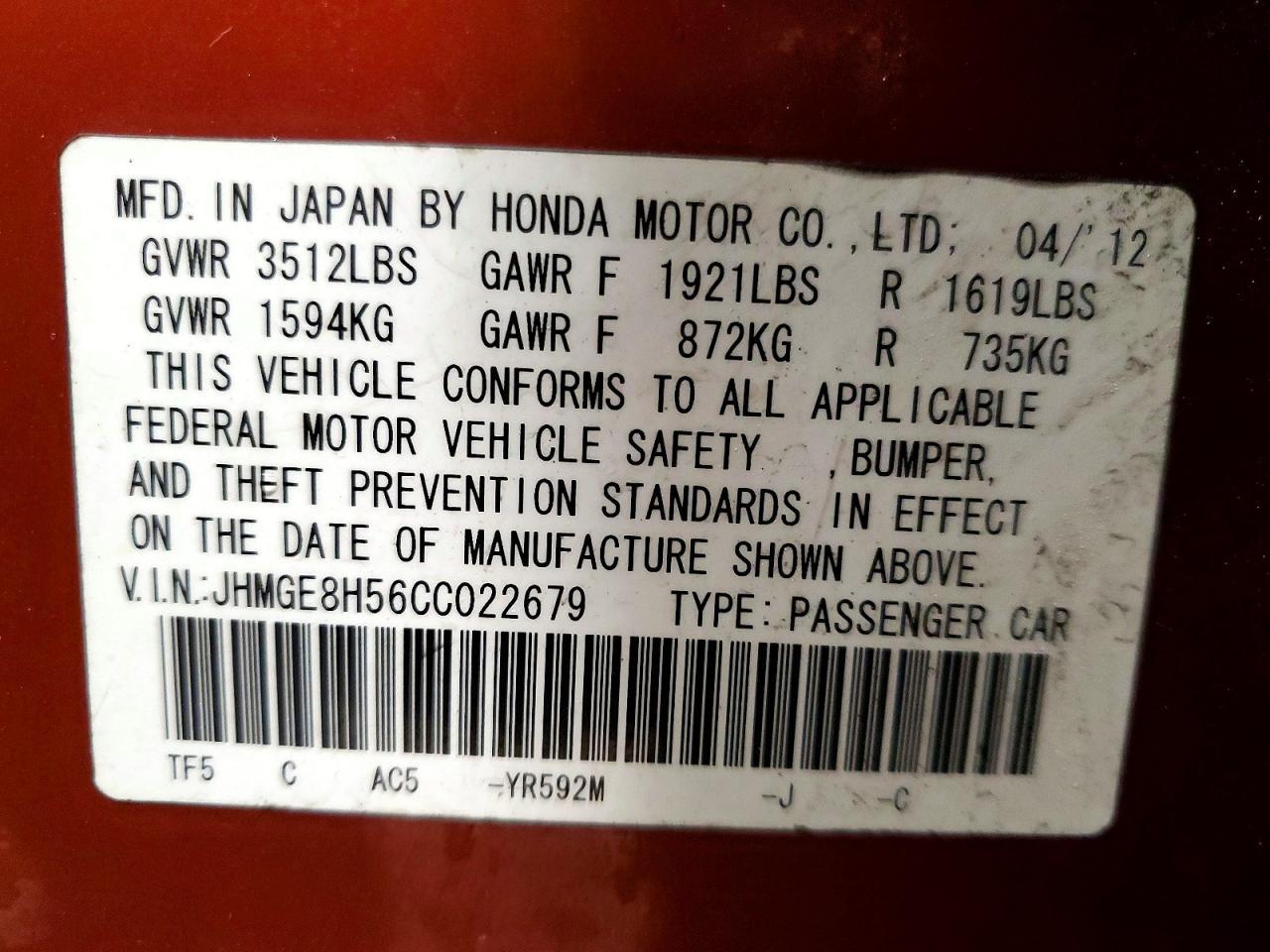 2012 HONDA FIT