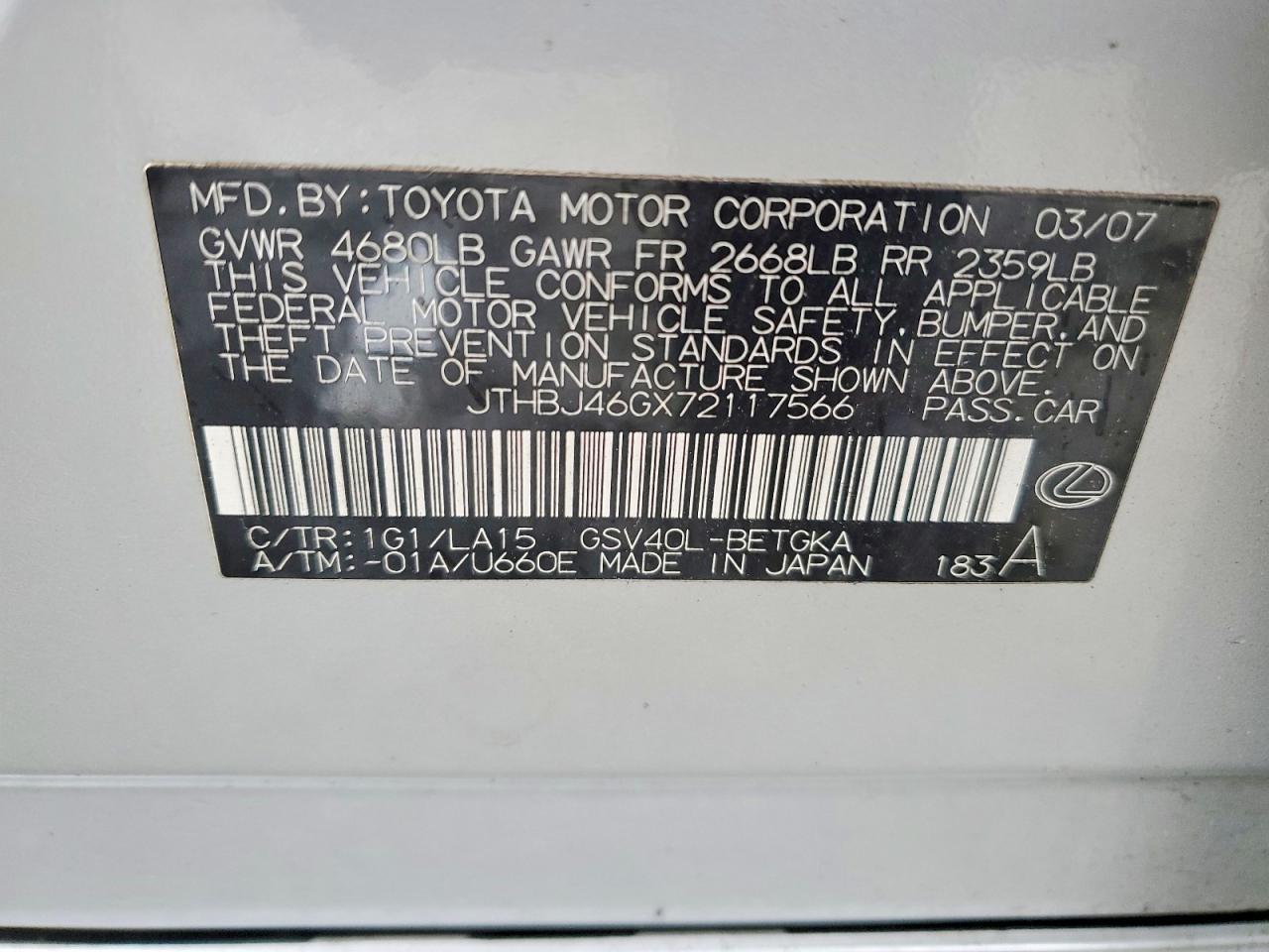 2007 LEXUS ES 350