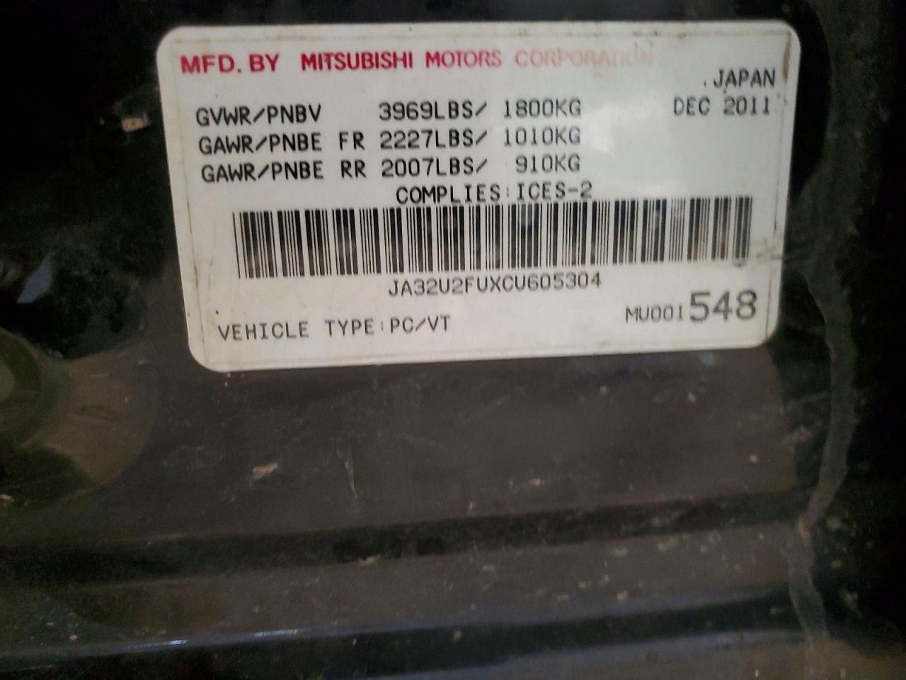 2012 MITSUBISHI LANCER