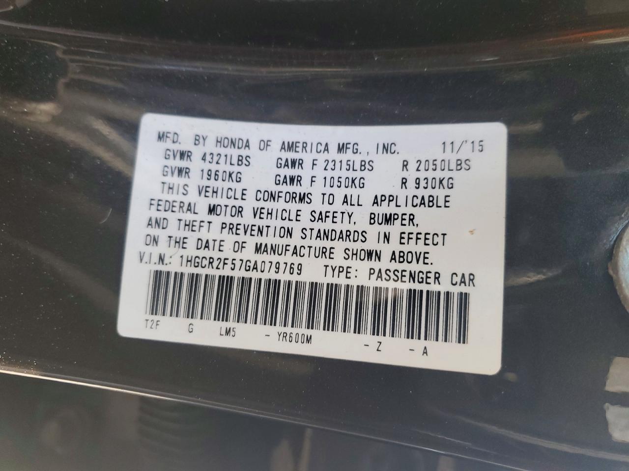 2016 HONDA ACCORD