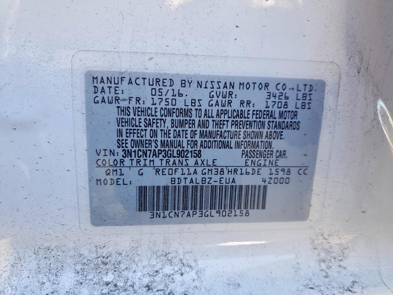2016 NISSAN VERSA