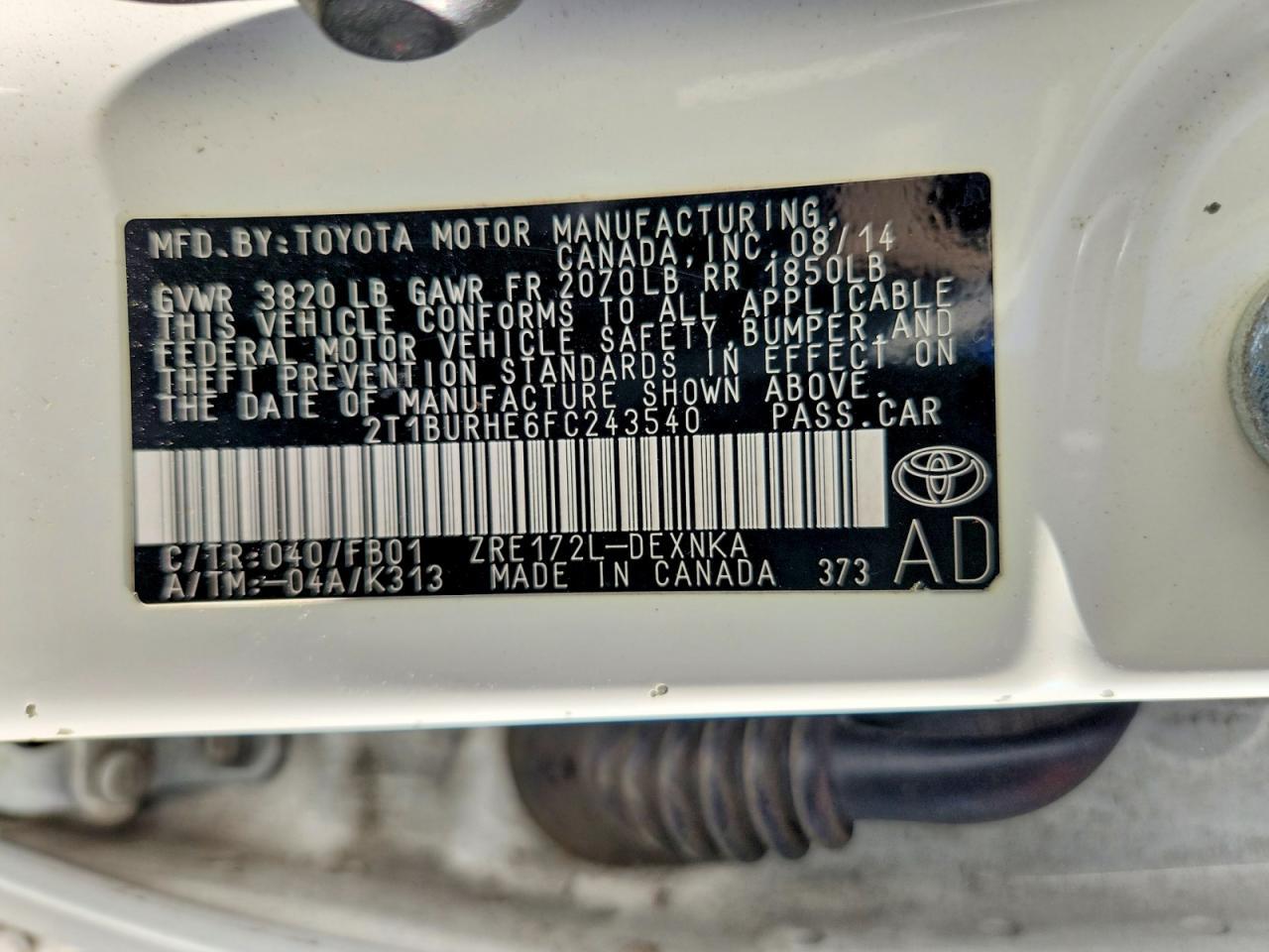 2015 TOYOTA COROLLA