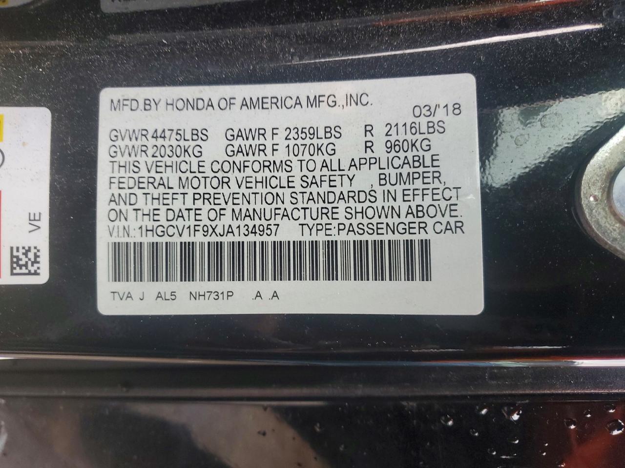2018 HONDA ACCORD