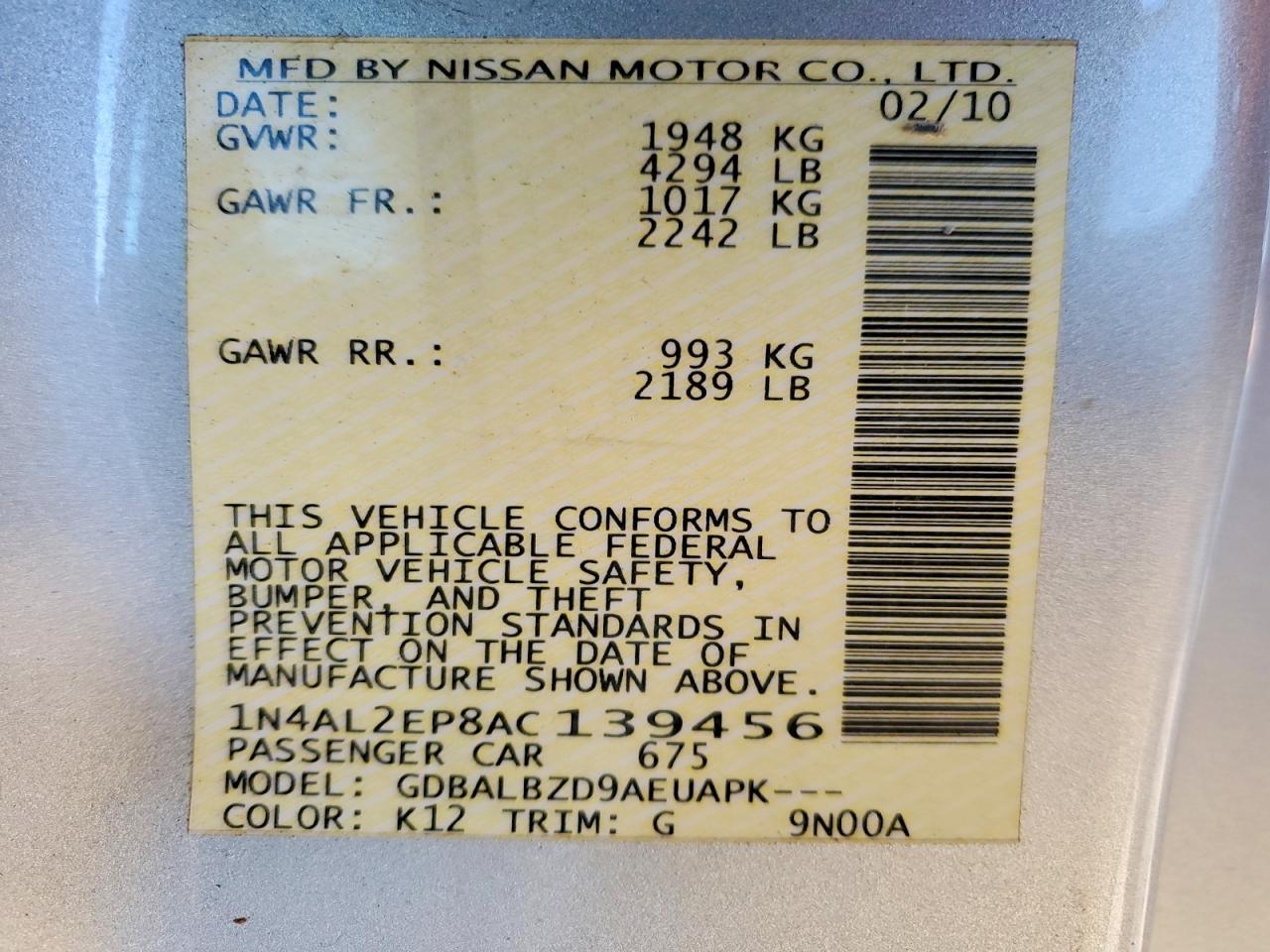 2010 NISSAN ALTIMA