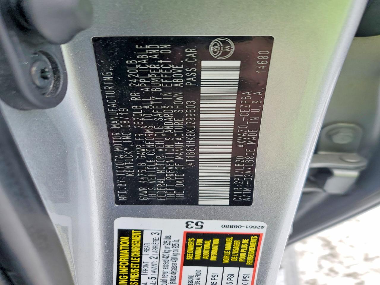 2019 TOYOTA CAMRY