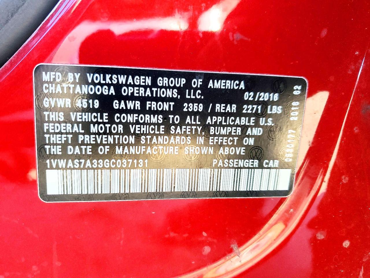 2016 VOLKSWAGEN Passat