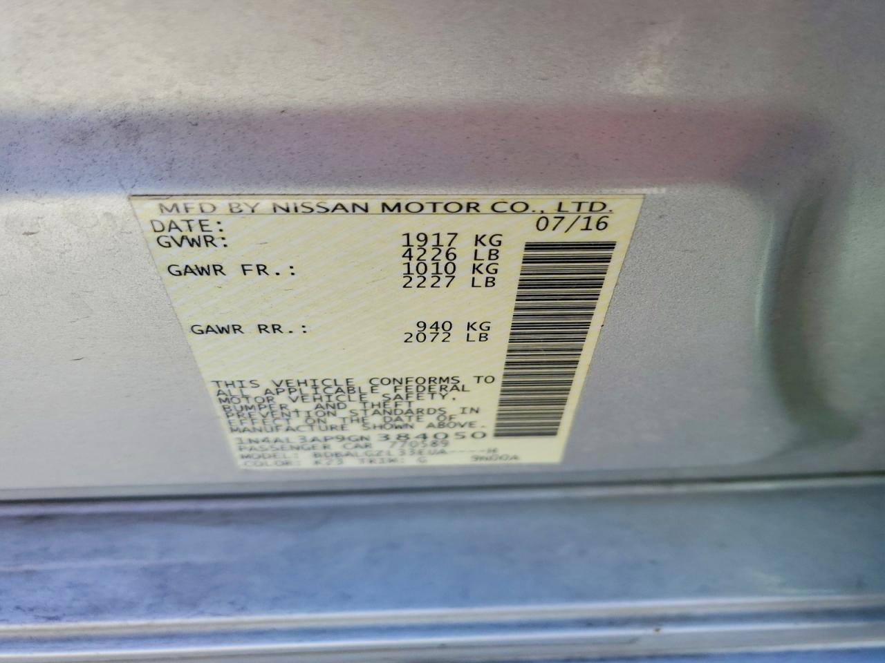 2016 NISSAN ALTIMA