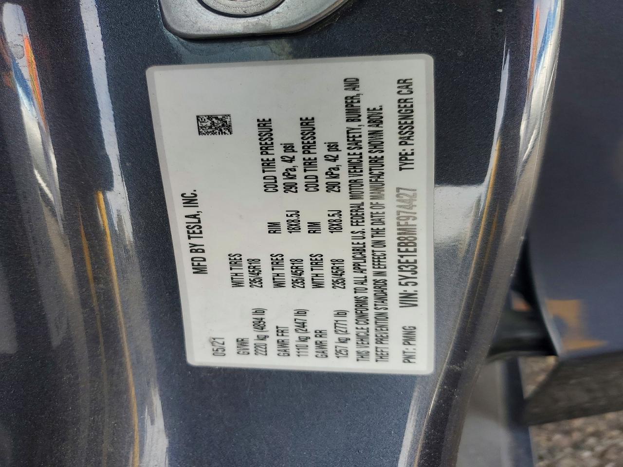 2021 TESLA MODEL 3