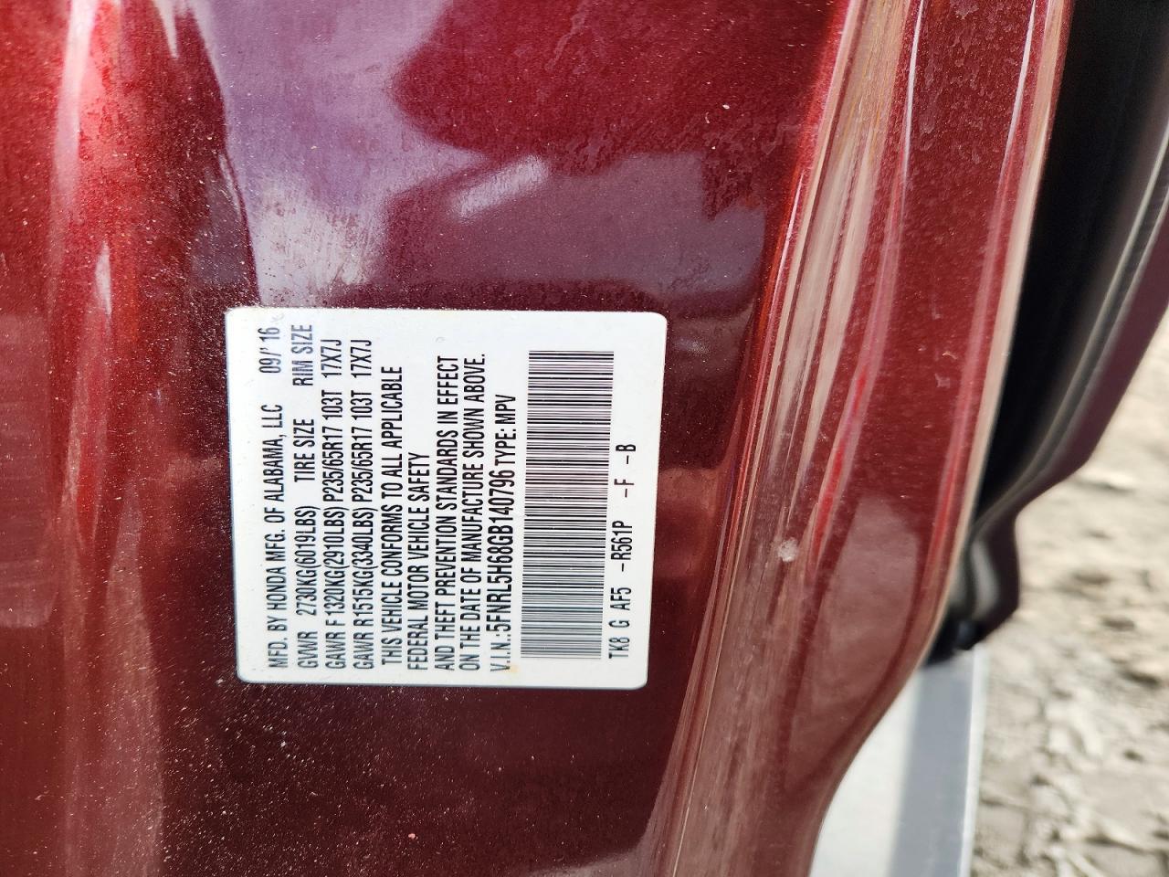 2016 HONDA ODYSSEY