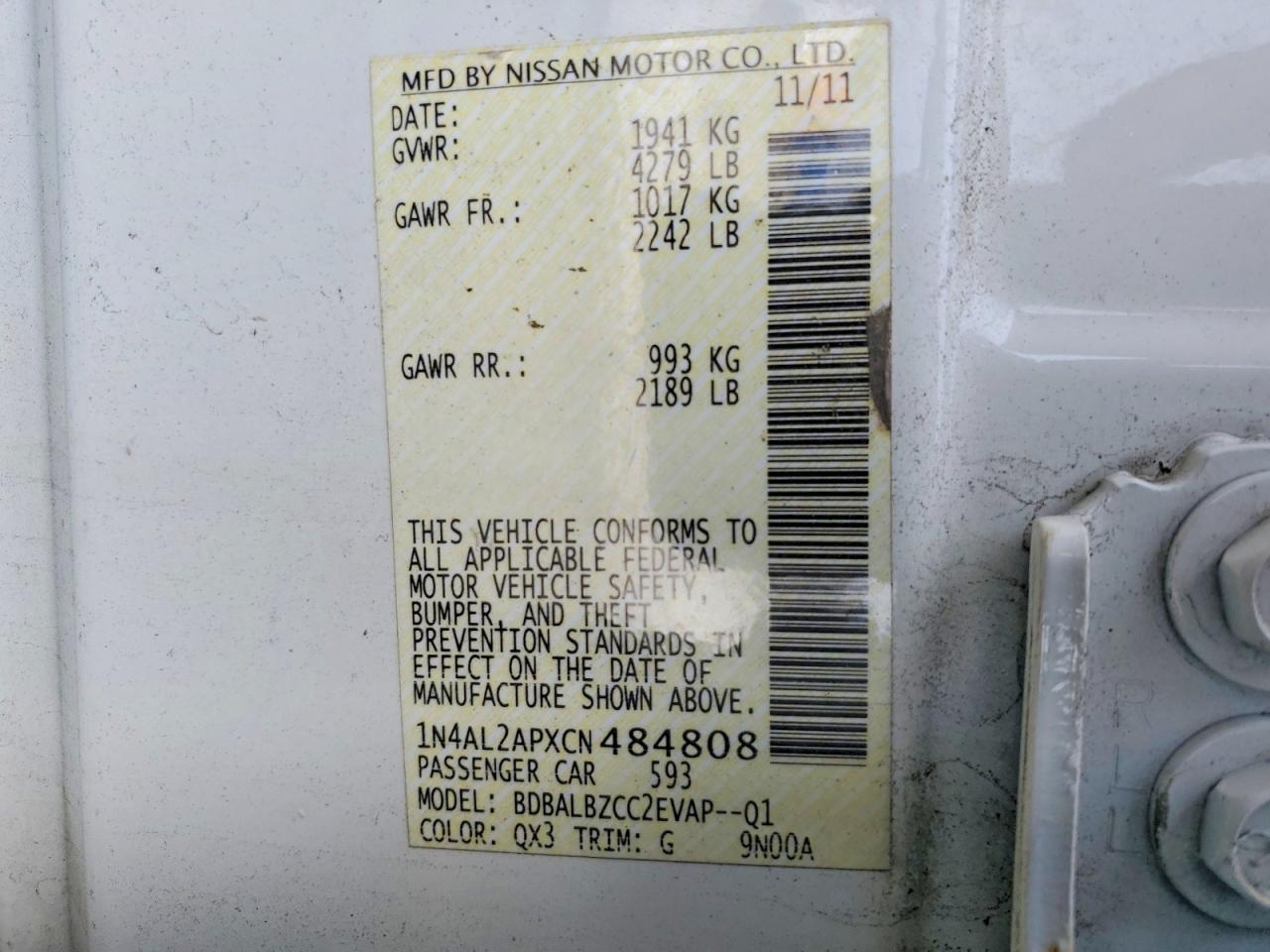 2012 NISSAN ALTIMA
