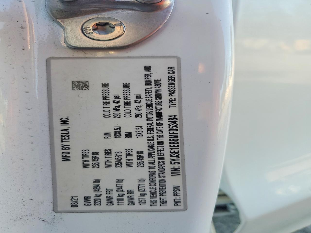 2021 TESLA MODEL 3