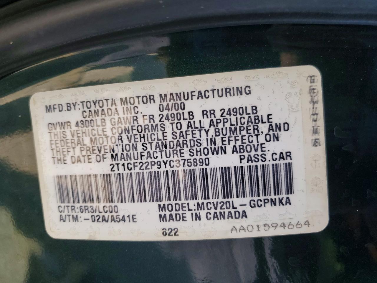 2000 TOYOTA CAMRY