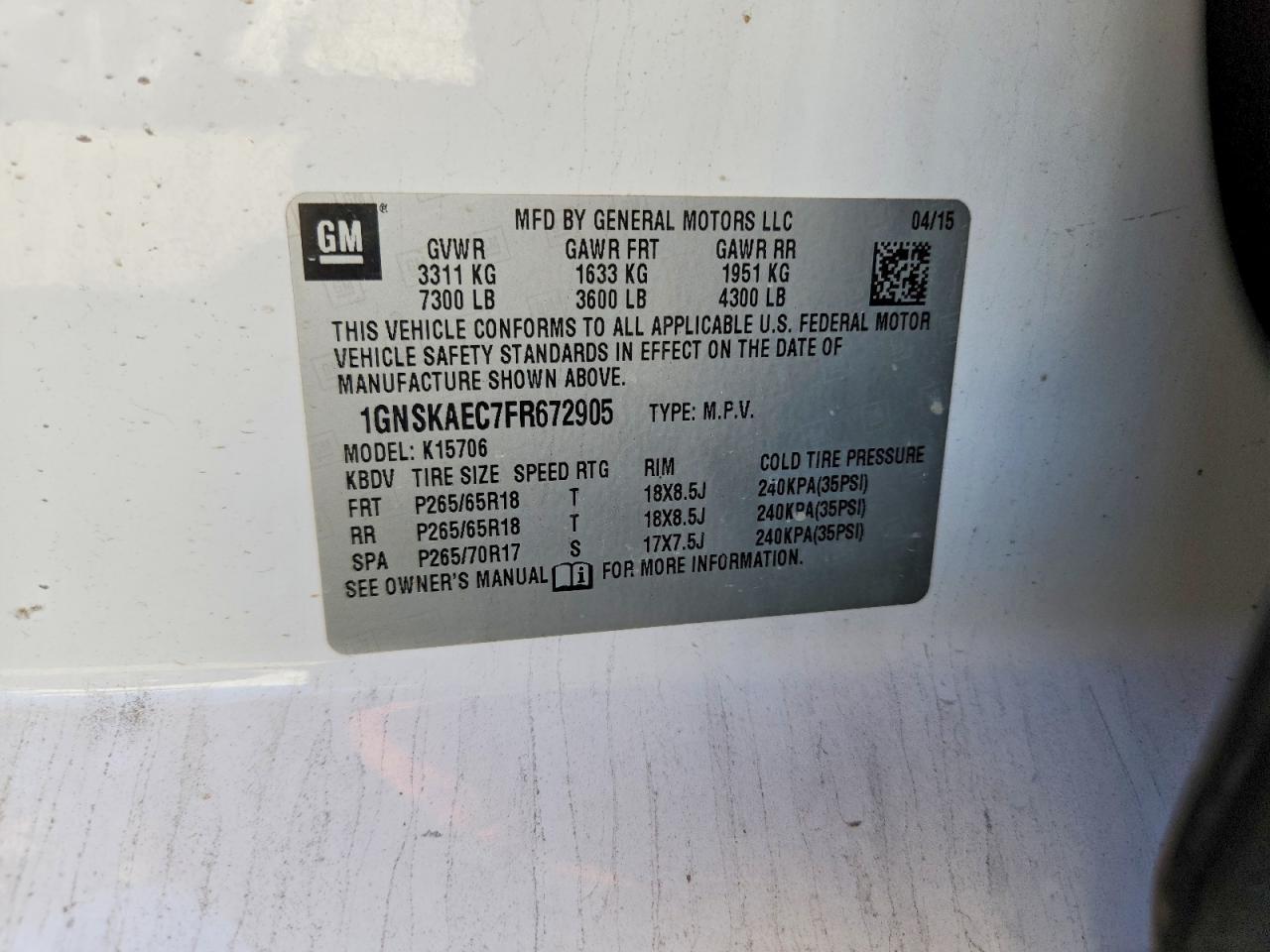2015 CHEVROLET Tahoe