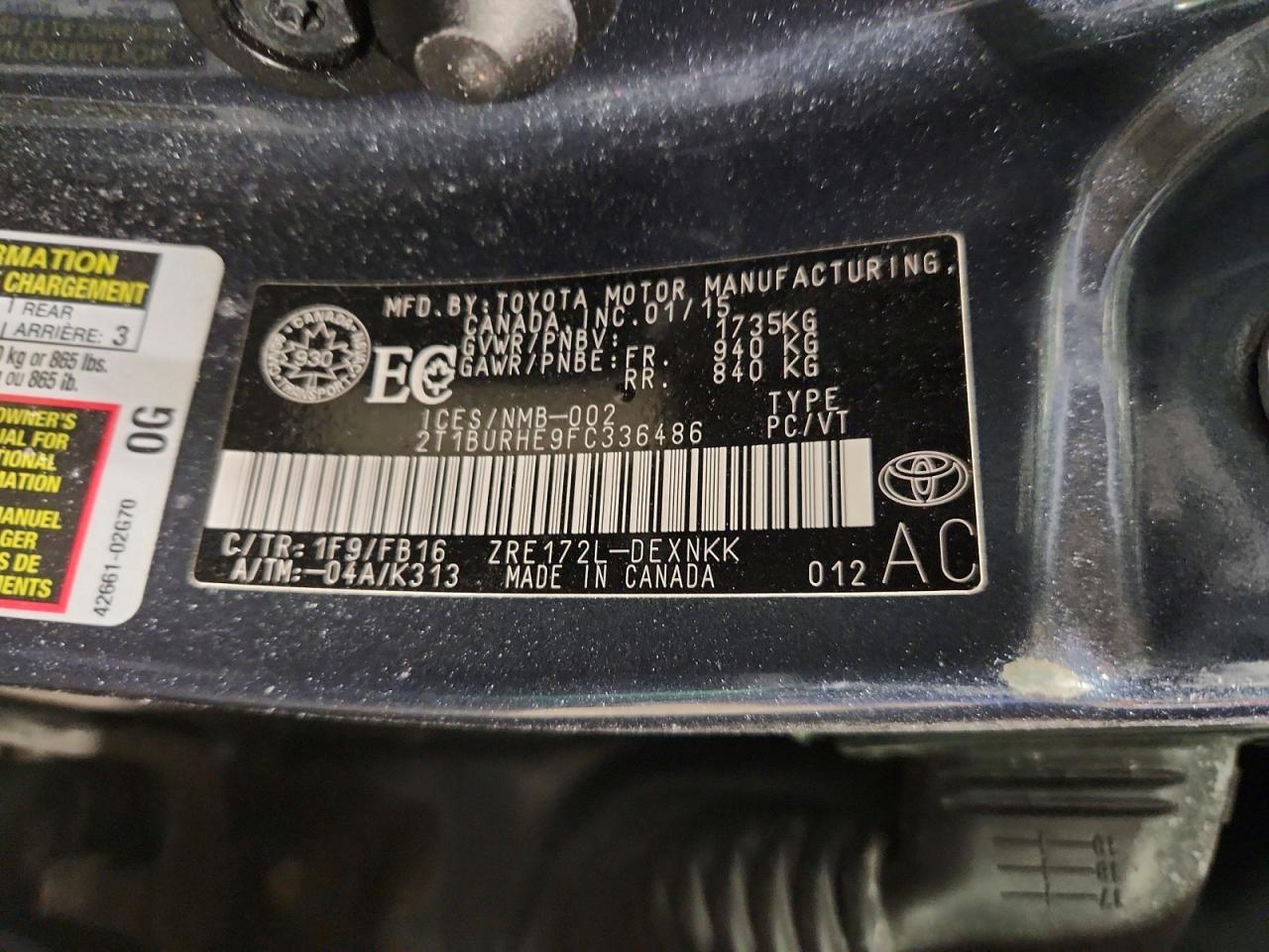 2015 TOYOTA COROLLA