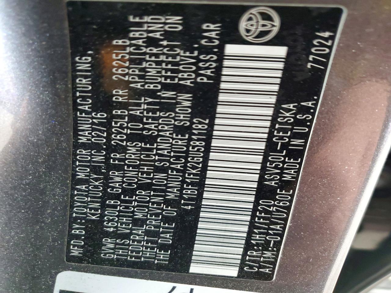 2016 TOYOTA CAMRY