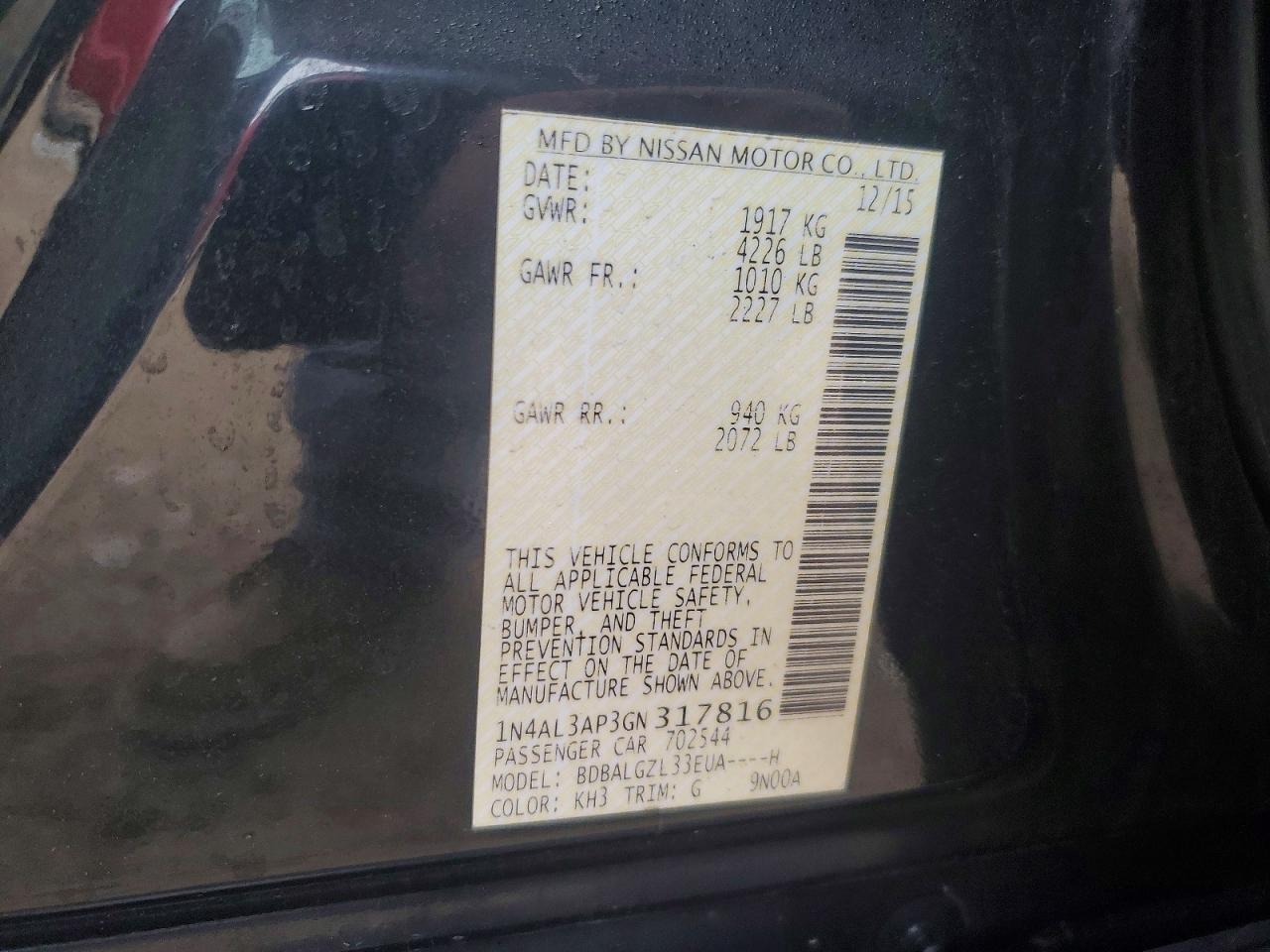 2016 NISSAN ALTIMA