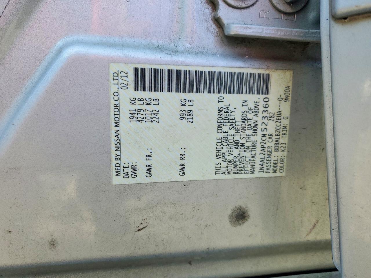 2012 NISSAN ALTIMA