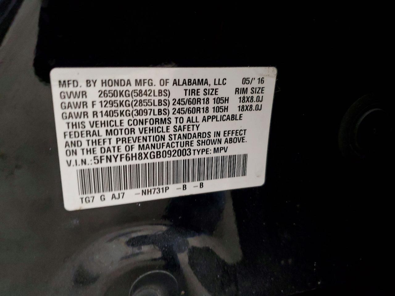 2016 HONDA PILOT