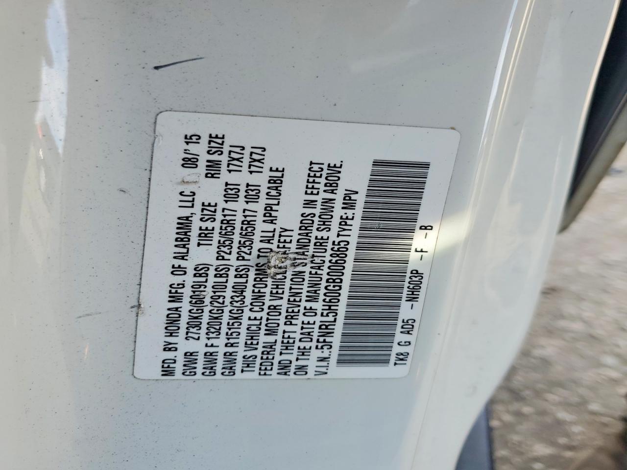 2016 HONDA ODYSSEY