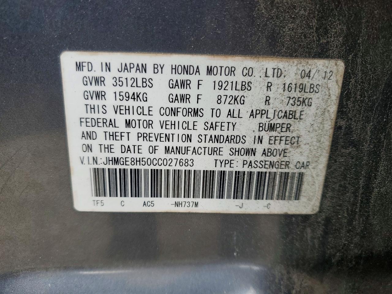 2012 HONDA FIT