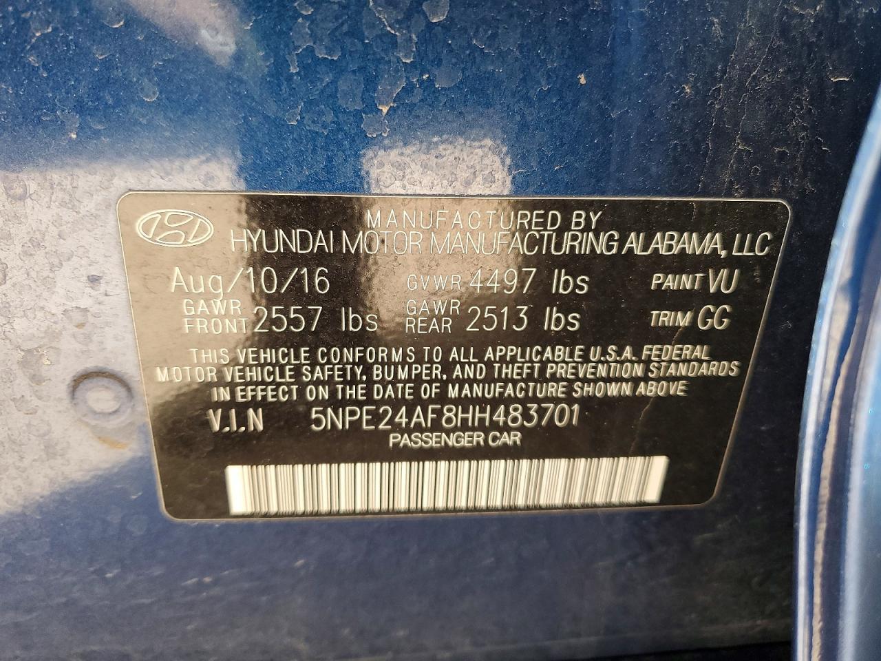 2017 HYUNDAI SONATA