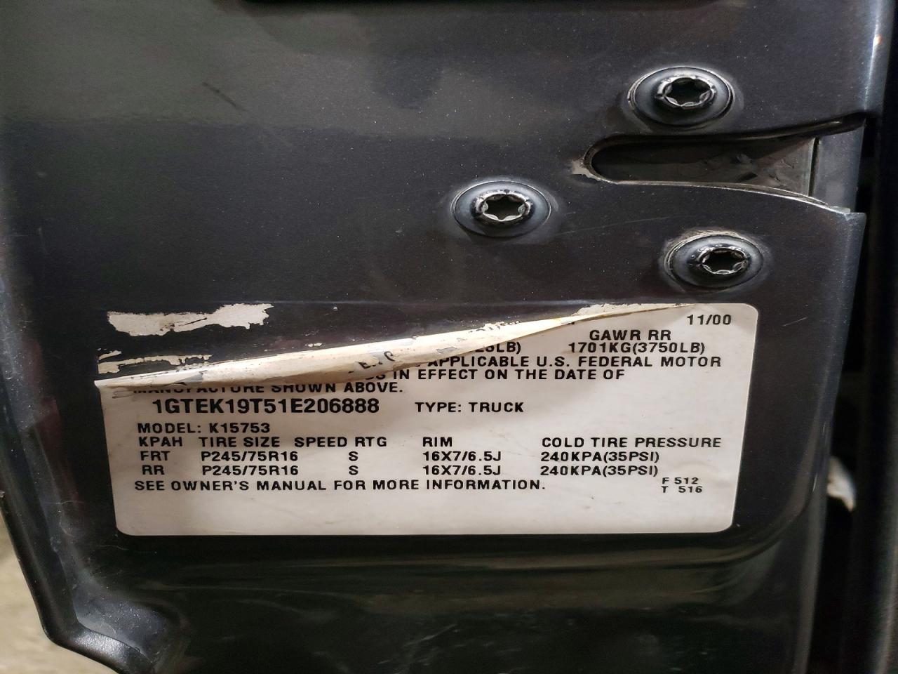 2001 GMC SIERRA 1500