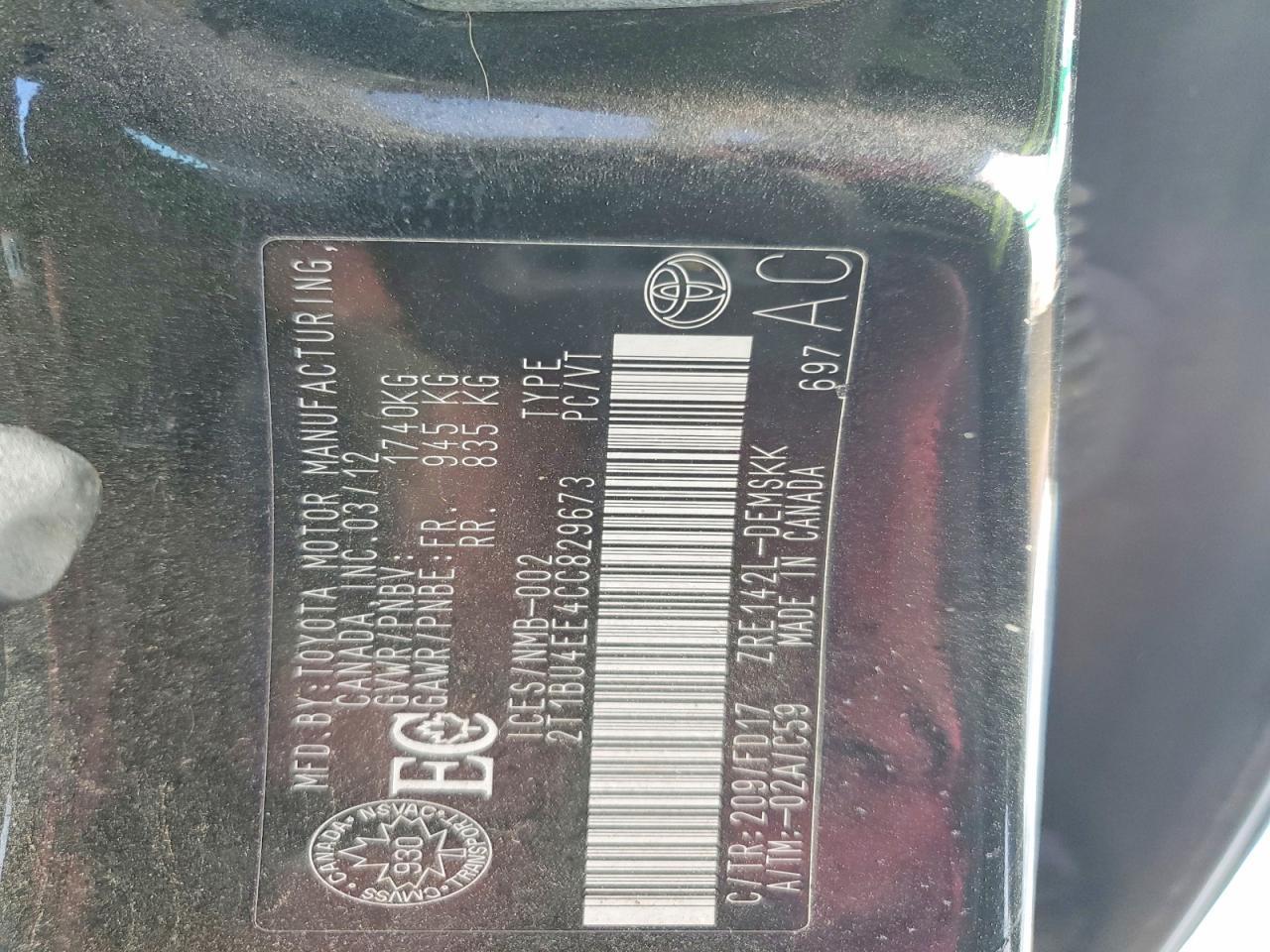 2012 TOYOTA COROLLA
