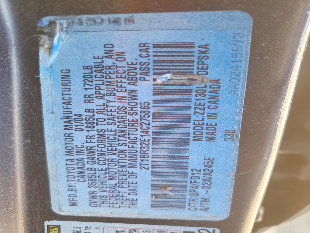 2004 TOYOTA COROLLA