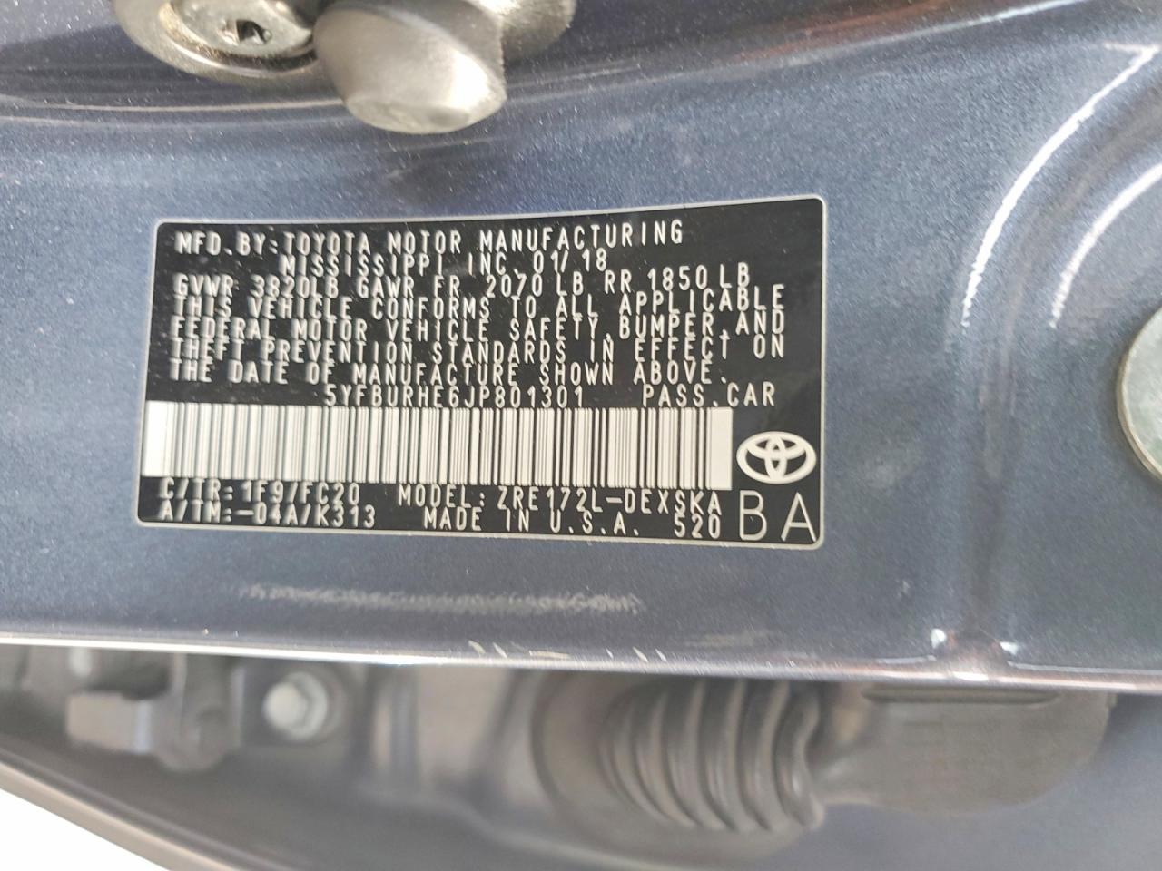 2018 TOYOTA COROLLA