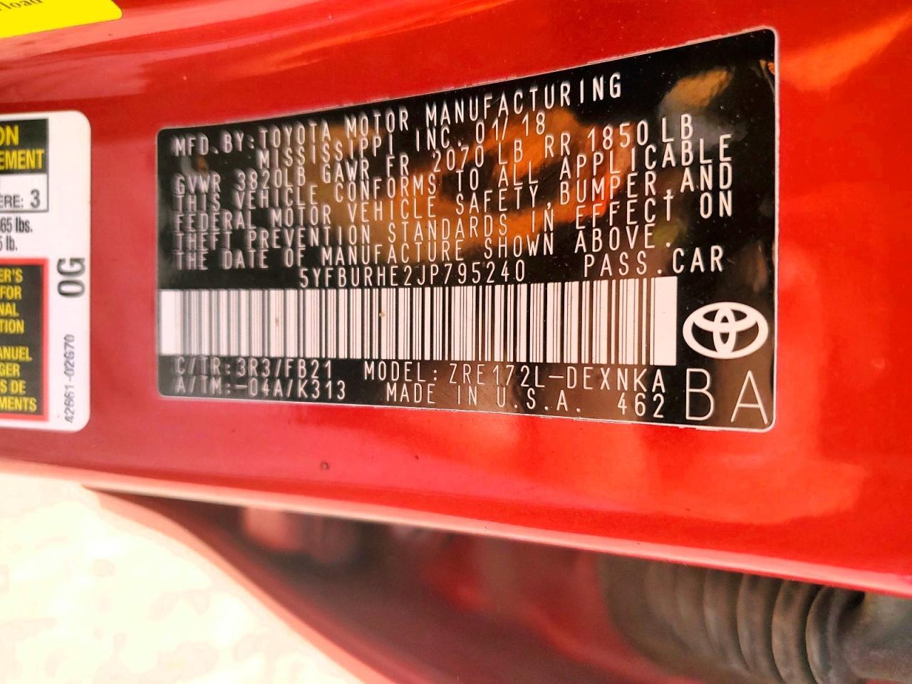 2018 TOYOTA COROLLA