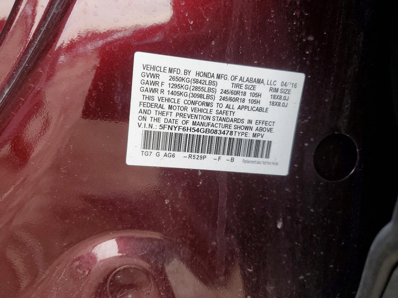 2016 HONDA PILOT
