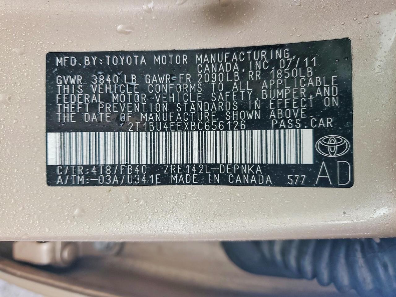 2011 TOYOTA COROLLA