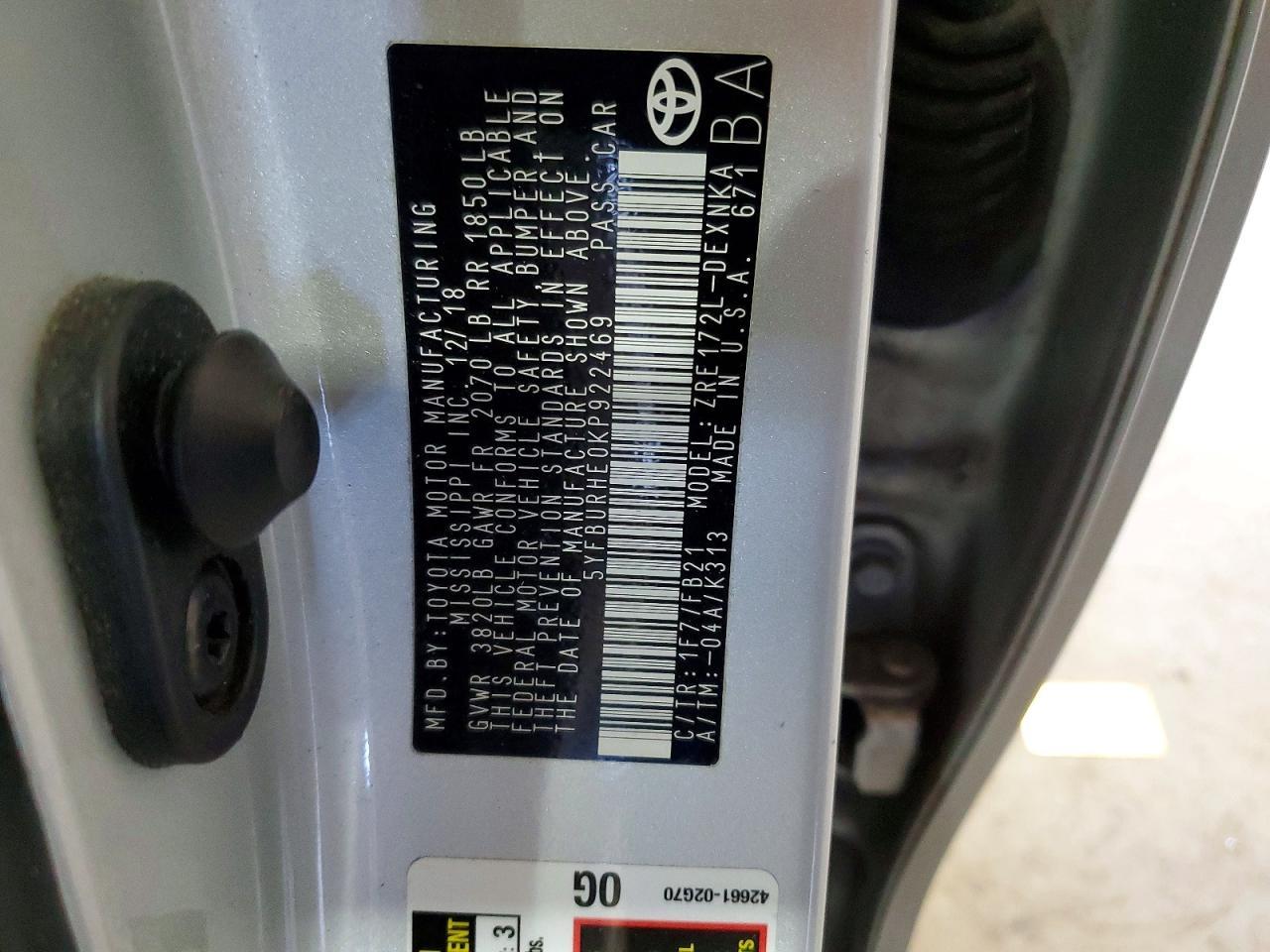 2019 TOYOTA COROLLA