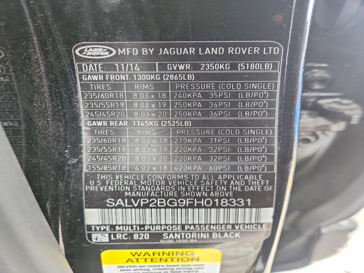 2015 LAND ROVER RANGE ROVER EVOQUE