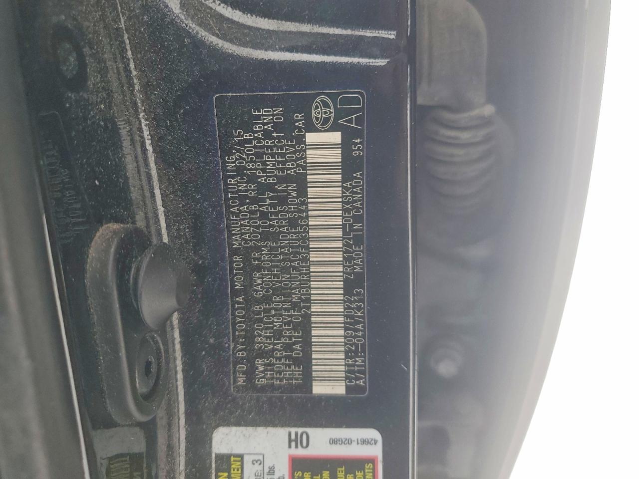 2015 TOYOTA COROLLA