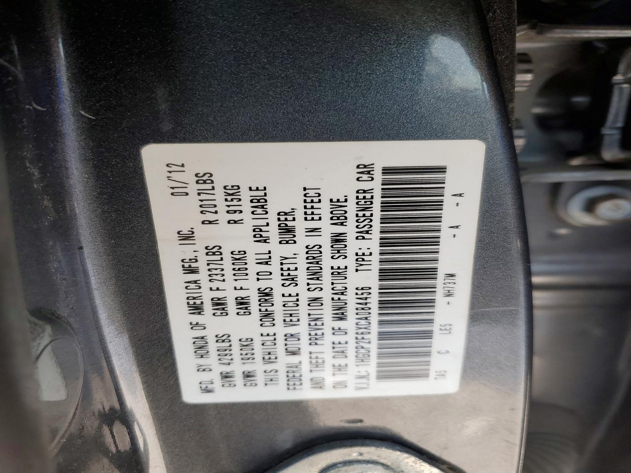 2012 HONDA ACCORD